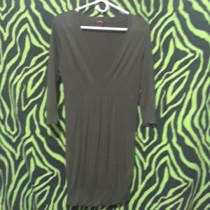 Olive green, v neck dress